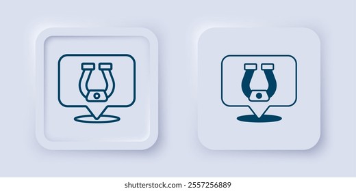 Filled and outline Horseshoe icon isolated on grey background. Square button. Vector