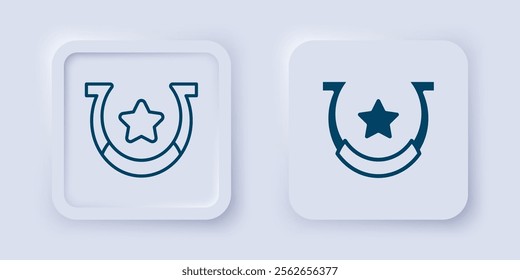 Filled and outline Horseshoe icon isolated on grey background. Square button. Vector