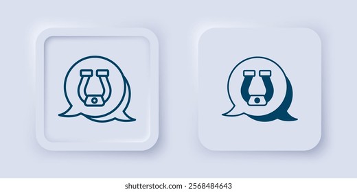 Filled and outline Horseshoe icon isolated on grey background. Square button. Vector