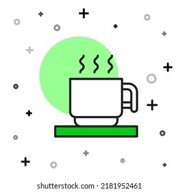 Filled outline Hot chocolate cup with marshmallows icon isolated on white background. Merry Christmas and Happy New Year.  Vector