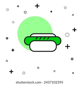 Filled outline Hotdog sandwich icon isolated on white background. Sausage icon. Street fast food menu.  Vector