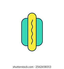 Filled outline Hotdog sandwich icon isolated on white background. Sausage icon. Fast food sign.  Vector