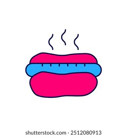 Filled outline Hotdog sandwich with mustard icon isolated on white background. Sausage icon. Fast food sign.  Vector