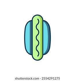 Filled outline Hotdog sandwich with mustard icon isolated on white background. Sausage icon. Fast food sign. Flat filled outline style with shadow. Vector