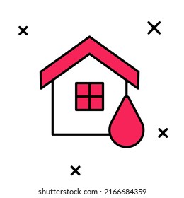 Filled outline House flood icon isolated on white background. Home flooding under water. Insurance concept. Security, safety, protection, protect concept.  Vector