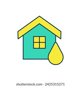 Icono de la inundación de la casa aislado sobre fondo blanco. Inundación de viviendas bajo el agua. Concepto de seguro. Seguridad, seguridad, protección, concepto de protección.  Vector