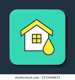 Filled outline House flood icon isolated on blue background. Home flooding under water. Insurance concept. Security, safety, protection, protect concept. Turquoise square button. Vector