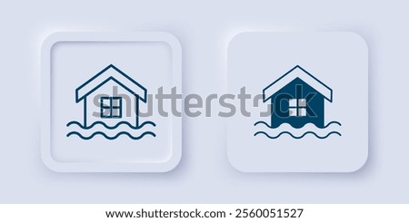 Filled and outline House flood icon isolated on grey background. Home flooding under water. Insurance concept. Security, safety, protection, protect concept. Square button. Vector