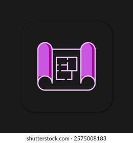 Filled outline House plan icon isolated on black background. Flat filled outline style with shadow. Vector