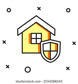 Filled outline House with shield icon isolated on white background. Insurance concept. Security, safety, protection, protect concept. Flat filled outline style with shadow. Vector