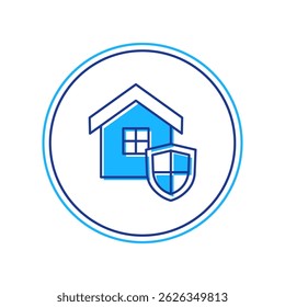Filled outline House with shield icon isolated on white background. Insurance concept. Security, safety, protection, protect concept.  Vector