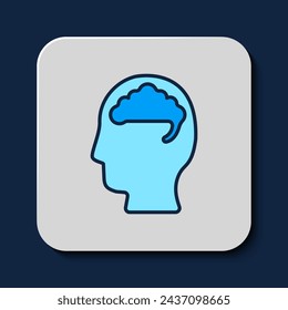 Icono del cerebro humano aislado sobre fondo azul.  Vector
