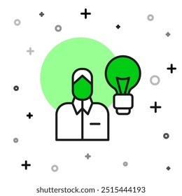Filled outline Human with lamp bulb icon isolated on white background. Concept of idea.  Vector