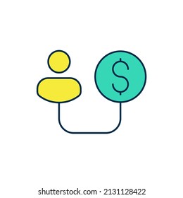 Filled outline Human and money icon isolated on white background. Concept of attracting investments. Big business profit attraction and success.  Vector