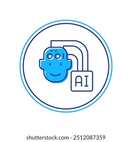 Esquema relleno Icono de robot humanoide aislado sobre fondo blanco. Inteligencia artificial, aprendizaje automático, computación en la nube.  Vector