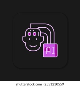 Esquema relleno Icono de robot humanoide aislado sobre fondo negro. Inteligencia artificial, aprendizaje automático, computación en la nube. Estilo de contorno relleno plano con sombra. Vector