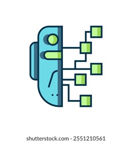 Esquema relleno Icono de robot humanoide aislado sobre fondo blanco. Inteligencia artificial, aprendizaje automático, computación en la nube. Estilo de contorno relleno plano con sombra. Vector