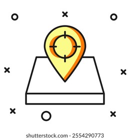 Filled outline Hunt place icon isolated on white background. Navigation, pointer, location, map, gps, direction, place, compass, contact, search. Flat filled outline style with shadow. Vector