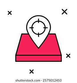 Filled outline Hunt place icon isolated on white background. Navigation, pointer, location, map, gps, direction, place, compass, contact, search.  Vector