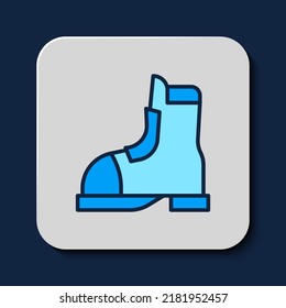 Filled outline Hunter boots icon isolated on blue background.  Vector
