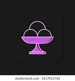 Filled outline Ice cream in the bowl icon isolated on black background. Sweet symbol. Flat filled outline style with shadow. Vector