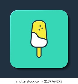 Filled outline Ice cream icon isolated on blue background. Sweet symbol. Turquoise square button. Vector