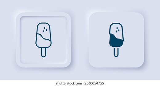 Filled and outline Ice cream icon isolated on grey background. Sweet symbol. Square button. Vector