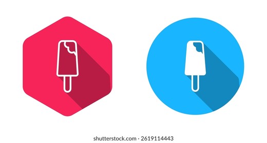 Filled and outline Ice cream icon isolated with long shadow background. Sweet symbol.  Vector