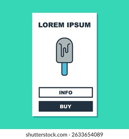 Filled outline Ice cream icon isolated on turquoise background. Sweet symbol.  Vector
