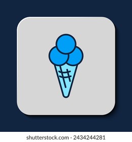 Filled outline Ice cream in waffle cone icon isolated on blue background. Sweet symbol.  Vector