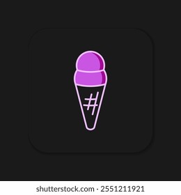 Esquema relleno Helado en icono de cono de gofre aislado sobre fondo negro. Dulce símbolo. Estilo de contorno relleno plano con sombra. Vector