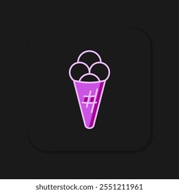 Esquema relleno Helado en icono de cono de gofre aislado sobre fondo negro. Dulce símbolo. Estilo de contorno relleno plano con sombra. Vector