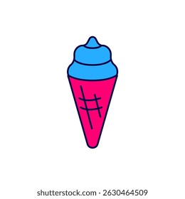 Contorno preenchido Sorvete em waffle ícone cone isolado no fundo branco. Doce símbolo.  Vetor