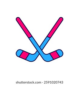 Filled outline Ice hockey sticks icon isolated on white background.  Vector