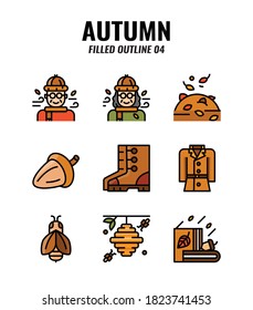 Filled outline icon set of autumn season concept. icons set4