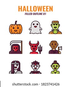 Filled outline icon set of halloween. icons set1