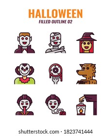 Filled outline icon set of halloween. icons set2