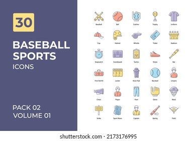 Set mit ausgefüllten Umrisssymbole - Baseball-Sportsymbole 
