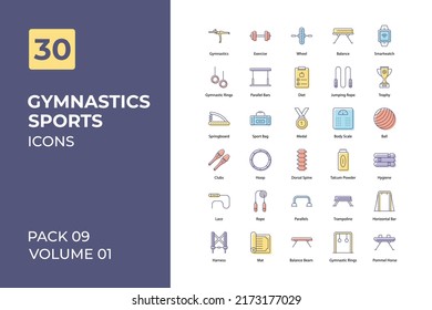 Filled outline icons set - gymnastics sport icons 