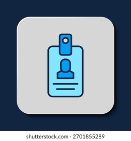 Icono de insignia de Identificación de contorno lleno aislado sobre fondo azul. Se puede utilizar para la presentación, identidad de la empresa, publicidad.  Vector