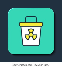 Filled outline Infectious waste icon isolated on blue background. Tank for collecting radioactive waste. Dumpster or container. Biohazardous substances. Turquoise square button. Vector