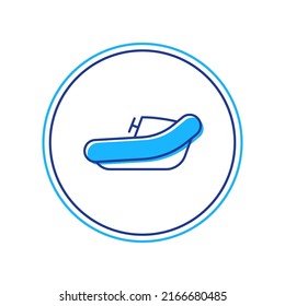 Filled outline Inflatable boat with outboard motor icon isolated on white background.  Vector