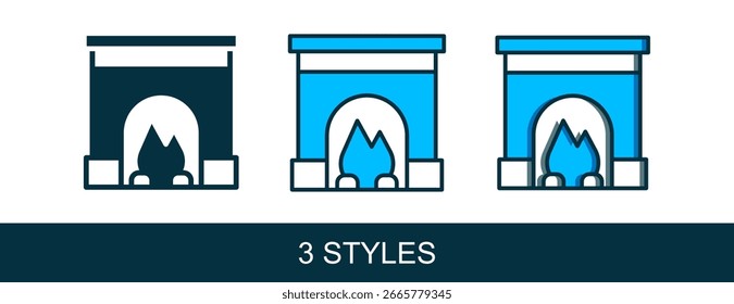 Filled outline Interior fireplace icon isolated on white background.  Vector