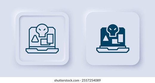 Filled and outline Internet piracy icon isolated on grey background. Online piracy. Cyberspace crime with file download and movies sharing. Square button. Vector