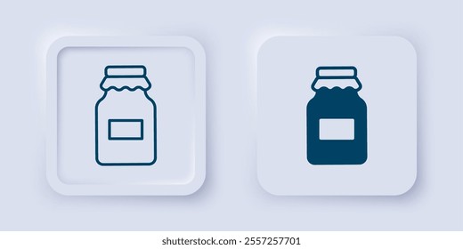 Filled and outline Jar of honey icon isolated on grey background. Food bank. Sweet natural food symbol. Square button. Vector