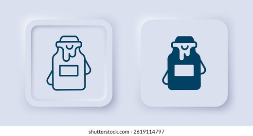 Filled and outline Jar of honey icon isolated on grey background. Food bank. Sweet natural food symbol. Square button. Vector