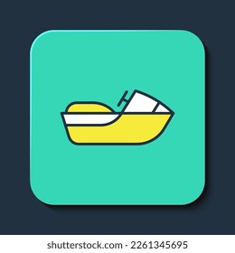Filled outline Jet ski icon isolated on blue background. Water scooter. Extreme sport. Turquoise square button. Vector