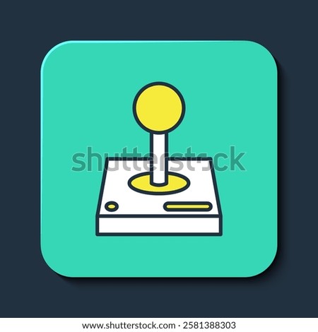 Filled outline Joystick for arcade machine icon isolated on blue background. Joystick gamepad. Turquoise square button. Vector