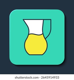 Filled outline Jug glass with water icon isolated on blue background. Kettle for water. Glass decanter with drinking water. Turquoise square button. Vector