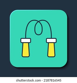 Filled outline Jump rope icon isolated on blue background. Skipping rope. Sport equipment. Turquoise square button. Vector